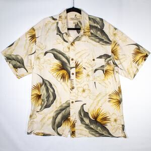 Island Republic Mens Silk Shirt Size Large Tan Floral Hawaiian Button Down